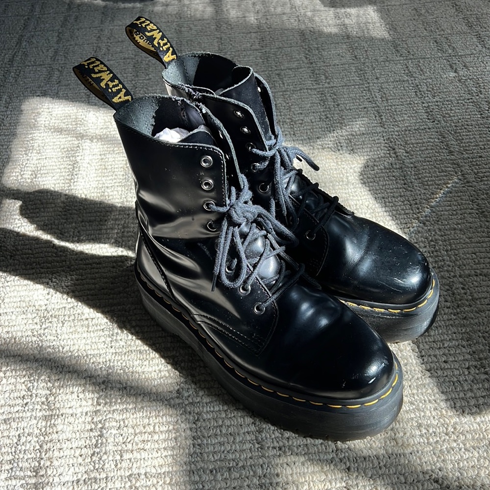 Dr. Martens Black Patent Lace Up Boots with Chunky Sole